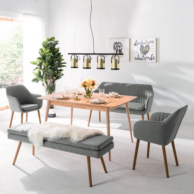 Sitzbank 140 x 48 x 41cm Grau/Granit Webstoff Cors: Granit
