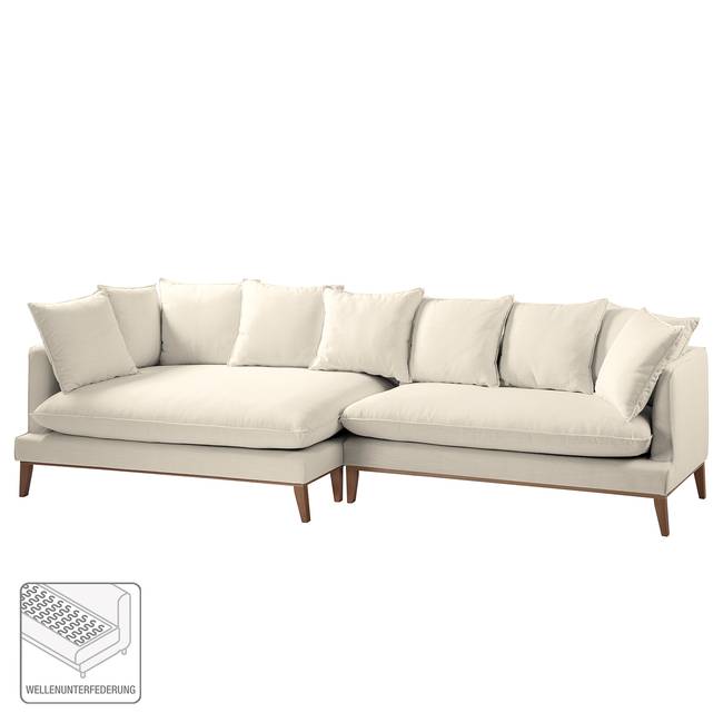 Ecksofa XL Webstoff Beige Stoff Moretey 328 x 92 x 131cm Ottomane davorstehend links Skandi