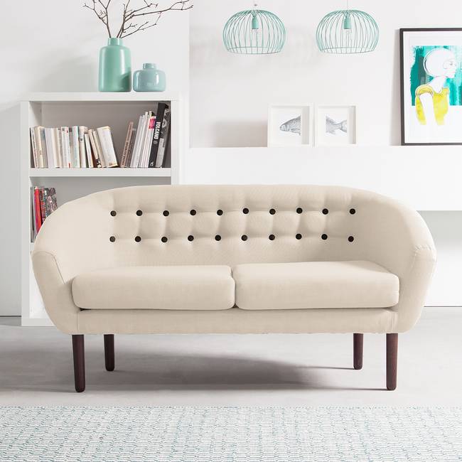 2-Sitzer Sofa Beige/Beige Webstoff Tuala 148 x 76 x 67cm Skandi