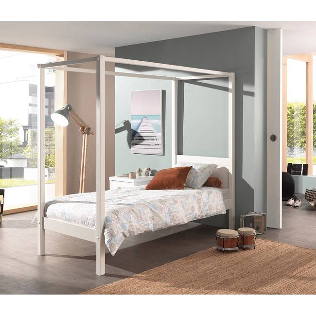 Himmelbett Pino 90 x 200cm Weiß/Weiß