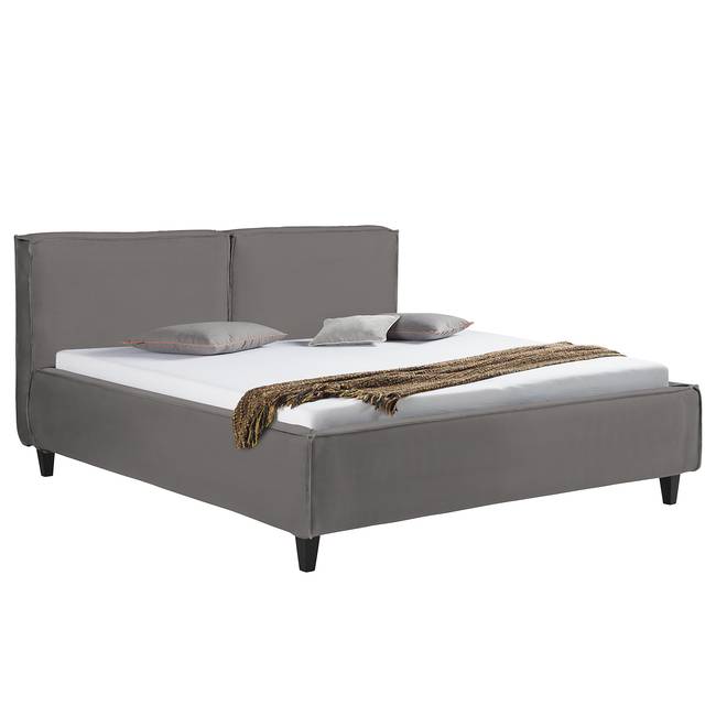 Polsterbett Vio 200 x 200cm Echtleder Lecia Grau/Beige Buche