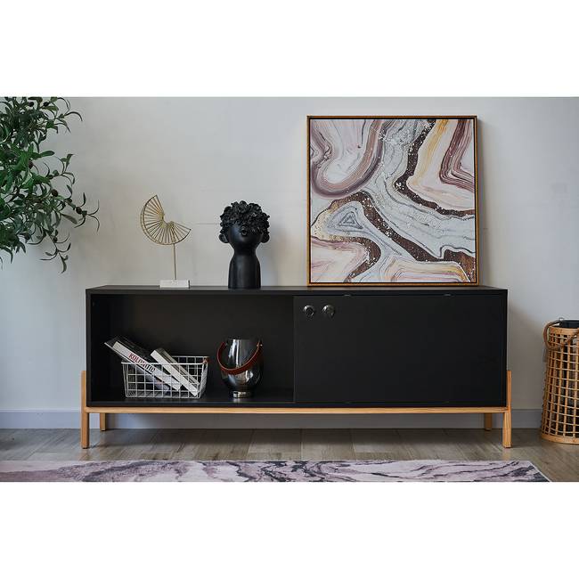 TV-Lowboard Caborn II Front & Korpus: MDF Mitteldichte Holzfaserplatte , beschichtet Gestell: Massivholz Pinie, lackiert Schwarz 140 x 52 x