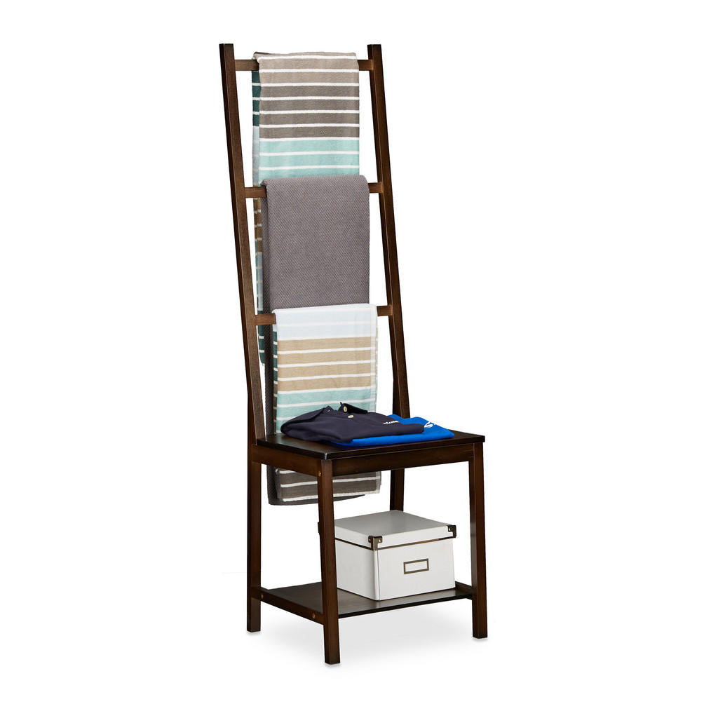Relaxdays Handtuchhalter, Dunkelbraun, Holz, 42x133x40