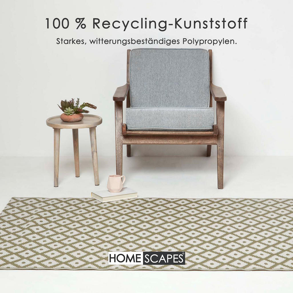 Homescapes Outdoorteppich, Olivgrün, Kunststoff, Rauten