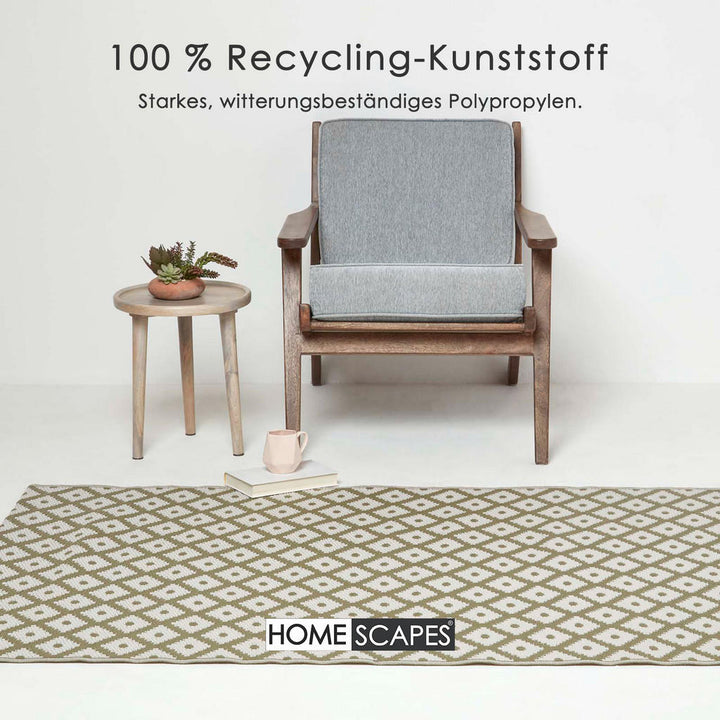 Homescapes Outdoorteppich, Olivgrün, Kunststoff, Rauten